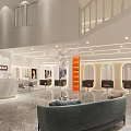 Modern Spacious Hair Salon Interior Design With Reception Desk Chairs And Arched Mirrors