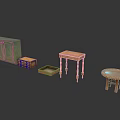 Collection of Wooden Furniture Including Cabinet Small Box Tray Console Table and Round Table