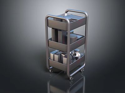 Stainless Steel Three Tier Rolling Cart With Metal Storage Containers And Wheels 3d model