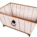Vintage Agricultural Equipment Wooden Storage Box With White Planks And Metal Ring Handle