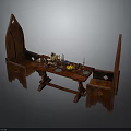 Traditional Mahogany Dining Table Set With Two Chairs And Tableware Candles