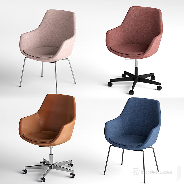 Stylish Modern Accent Chairs In Various Colors With Upholstered Designs And Different Bases 3d model 