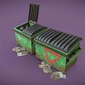 Green Storage Boxes Open With Black Items Inside And Closed One Featuring Red Heart