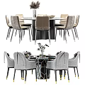 Elegant Modern Round Dining Table Set With Upholstered Chairs And Decorative Plants 3d model