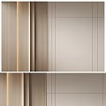 Elegant Modern Background Wall Design With Wooden Strips Beige Panels And Soft Lighting
