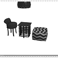 Modern Interior With Black Stool Chevron Pattern Stool White Wall And Pendant Lighting 3d model