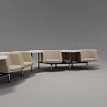 Modern Beige Upholstered Public Chairs With Metal Frame And Table Setup