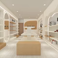 Modern Shoe Store Interior With Curved Wall White Shelves Display Tables And Shoes