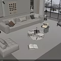 Modern Living Room Sofa and Coffee Table Set With Light Upholstery Marble Top and Cushions