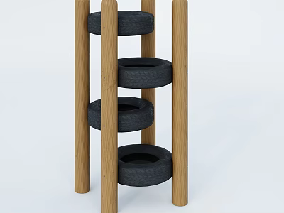 Outdoor Playground Equipment With Wooden Posts And Stacked Tires For Kids Climbing 3d model