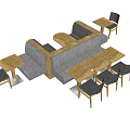 Public Chairs With Wooden Frames And Gray Cushions In Café Lounge Layout With Tables