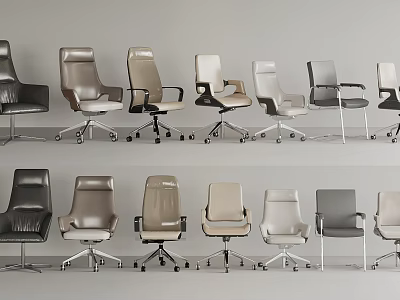 Modern Office Chairs In Various Styles With Leather Upholstery And Rolling Wheels 3d model