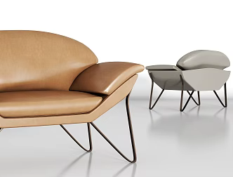Modern Metallic Leather Single Sofa Combination 3d model