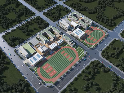 School Campus Aerial View With Modern Buildings And Sports Fields 3d model