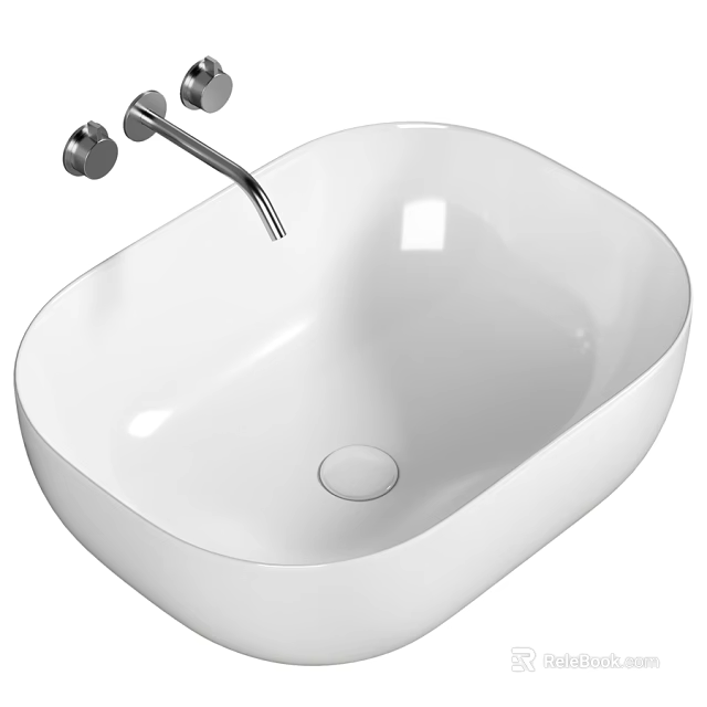 Modern White Ceramic Washbasin With Chrome Faucet And Sleek Design 3d model 