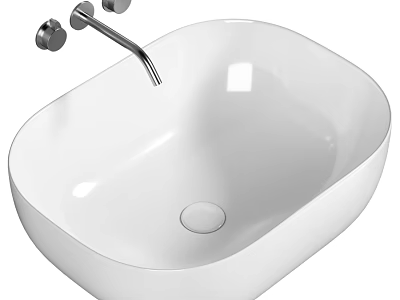 Modern White Ceramic Washbasin With Chrome Faucet And Sleek Design 3d model