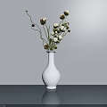 White Vase With Dried Flowers On Shiny Tabletop Light Gray Background