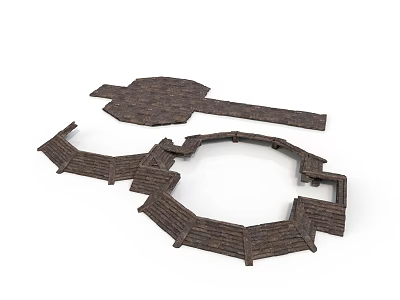 Traditional Dark Brown Wooden Building Components With Circular Enclosure And Rectangular Parts 3d model