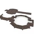 Traditional Dark Brown Wooden Building Components With Circular Enclosure And Rectangular Parts