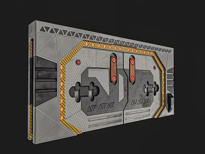 Architectural Component With Gray Surface Geometric Patterns Orange Yellow Decorative Lines And Red Buttons 3d model