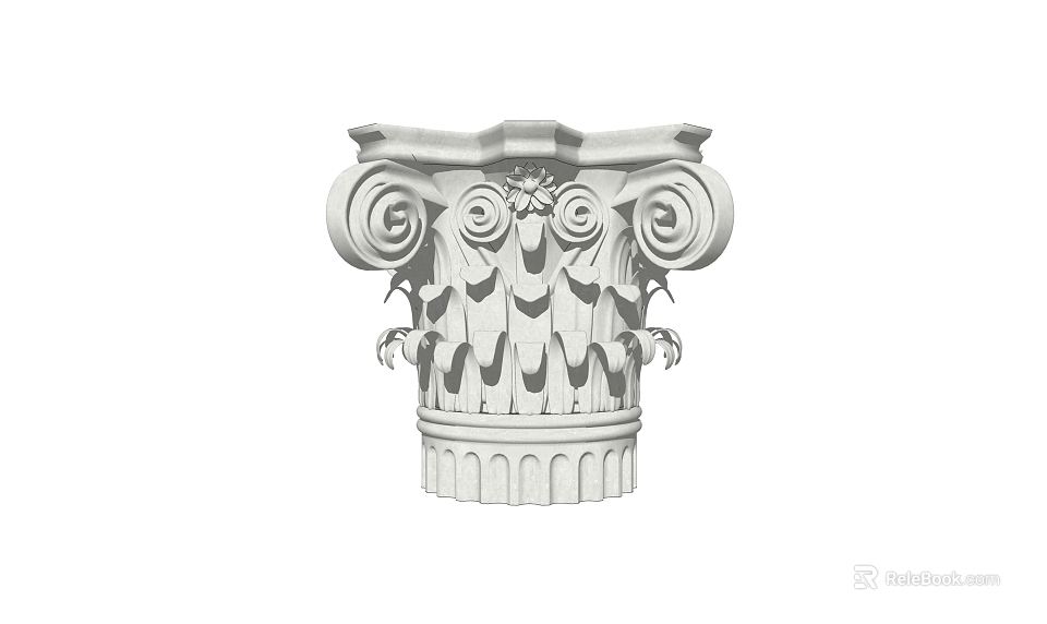 Classical Column Capital with Intricate Spiral Volutes and Carved Foliage Details 3d model 