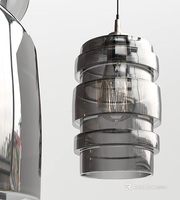 Modern Glass Layered Chandelier with Visible Filament Bulbs for Living Space 3d model 