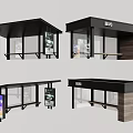 Modern Bus Stop Shelter Design With Glass Panels Wooden Benches And Billboards