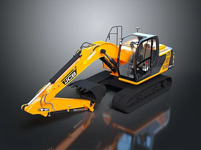 Yellow VCE Brand Modern Excavator With Black Tracks And Glass Cab 3d model