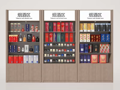 Display Shelves for Tobacco and Alcohol Products in Retail Store with Organized Arrangement 3d model