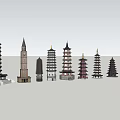Various Architectural Towers With Traditional Eastern and Western Design Elements