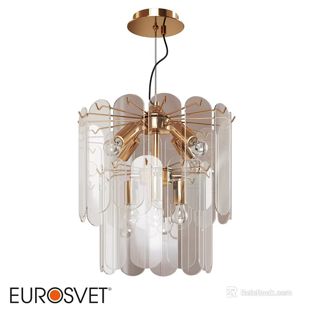 Modern Transparent Leaf Shaped Chandelier With Golden Metal Frame And Glass Elements 3d model 