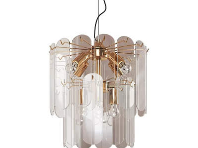 Modern Transparent Leaf Shaped Chandelier With Golden Metal Frame And Glass Elements 3d model