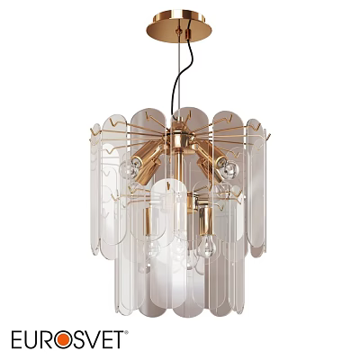 Modern Transparent Leaf Shaped Chandelier With Golden Metal Frame And Glass Elements 3d model