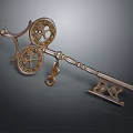 Vintage Bronze Key Shaped Sculpture With Decorative Gears And Intricate Details
