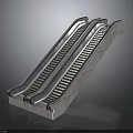 Three Parallel Modern Escalators With Metal Frames And Moving Steps Design