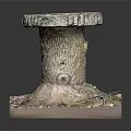 Natural Rustic Stone Stool With Square Base Round Textured Top Moss And Small Plants