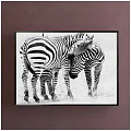 Framed Animal Painting Featuring Two Snuggling Zebras In Black And White Natural Setting
