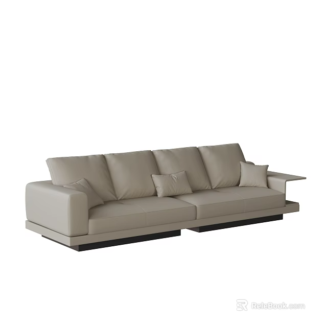 Modern Light Gray Leather Sectional Sofa With Cushions And Black Base 3d model