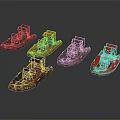 Colorful Boat Models With Various Designs And Detailed Structures On 3d model