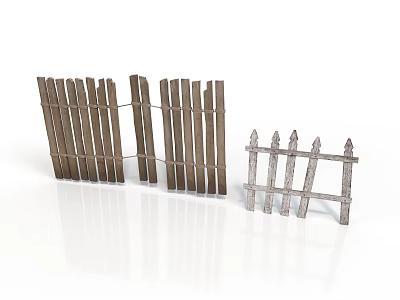 Wooden Fence Structures With Vertical Slats And Pointed Top Design 3d model