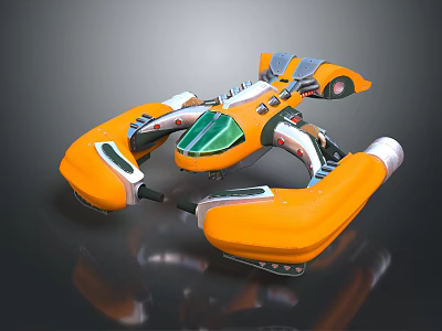 Orange And White Futuristic Flying Vehicle With Green Transparent Cockpit And Streamlined Design 3d model