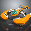 Orange And White Futuristic Flying Vehicle With Green Transparent Cockpit And Streamlined Design