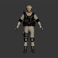 Detailed 3D Character Model In Beige Uniform With Black Gear Helmet Goggles And Red Chest Logo