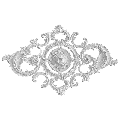 Ornate White Ceiling Medallion with Intricate Scrollwork and Classic Design Details 3d model