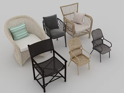 Accent Chairs With Various Designs Rattan Metal Frames And Comfortable Cushions 3d model