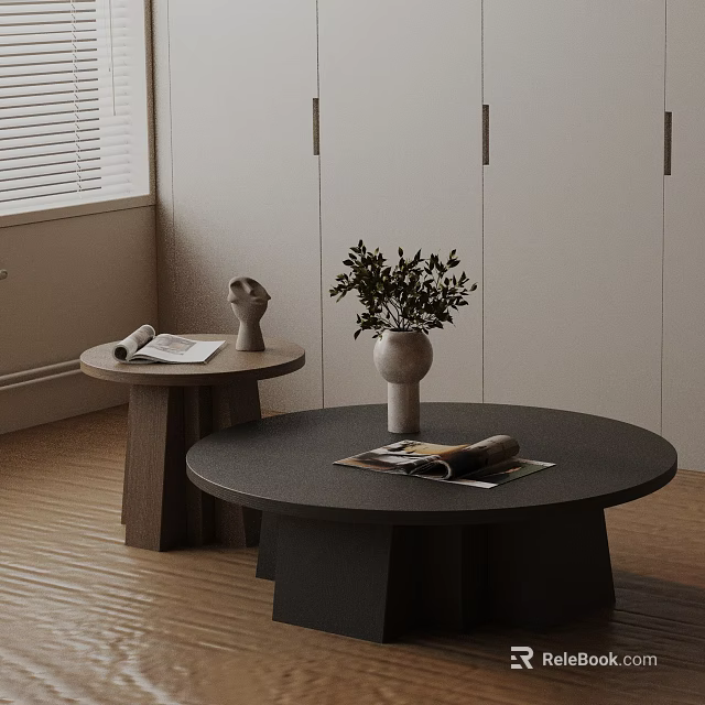 Modern Sofa And Coffee Table Set With Round Coffee Table Side Table Vase Magazines 3d model
