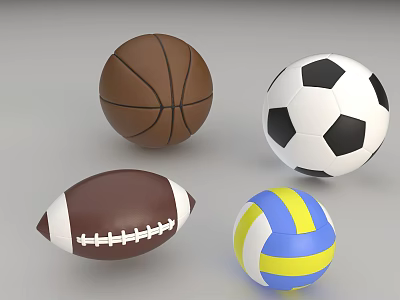 Various Sports Equipment Balls Including Basketball Soccer Ball Football And Volleyball 3d model