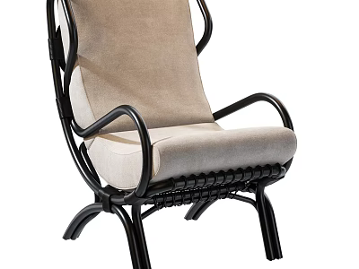 Elegant Leisure Chair Featuring Black Metal Frame And Beige Fabric Cushion With Curved Armrests 3d model