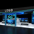 High Tech Exhibition Booth With 5G Display Blue Lighting And LOGO 3d model