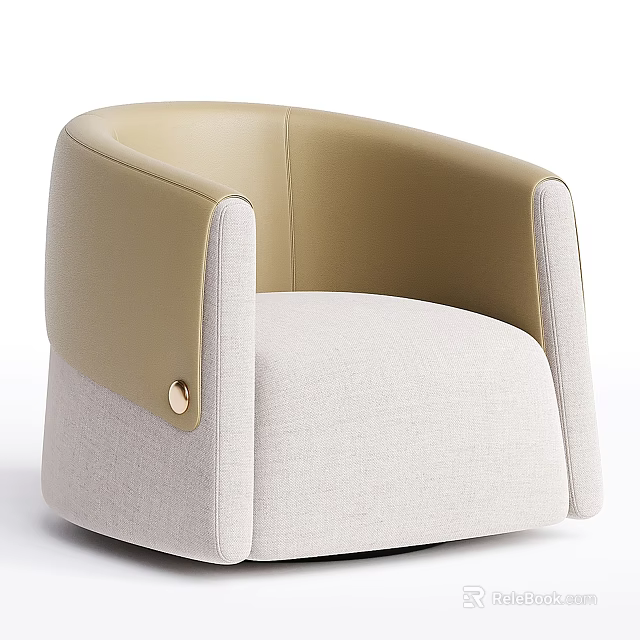 Modern Single Sofa With Light Beige Fabric And Tan Leather Armrests Featuring Metal Button 3d model 